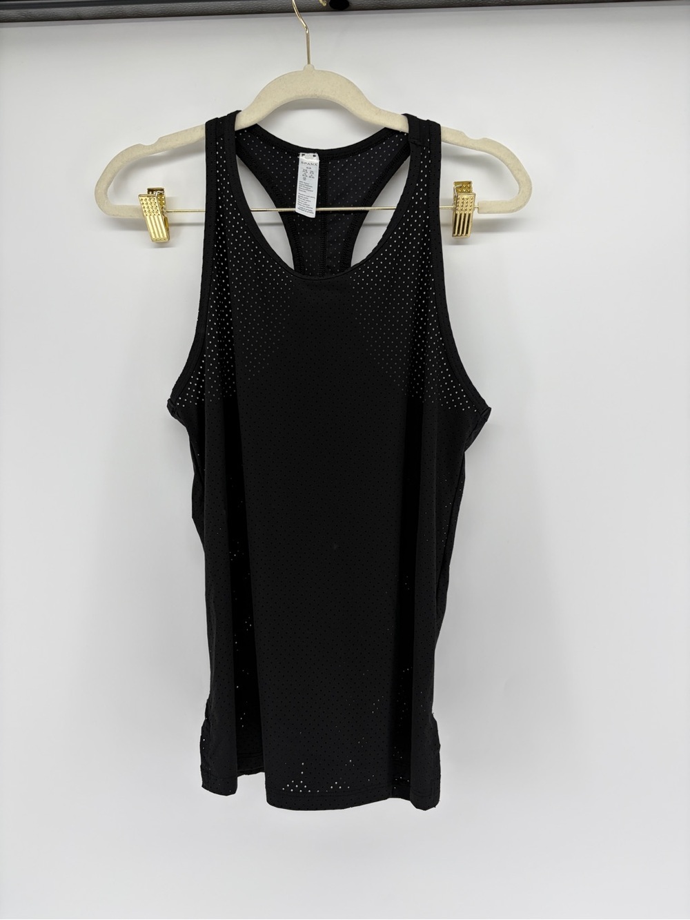 SPANX Perforated Lightweight Mesh Racerback Tank Top - Black Small Hip Length